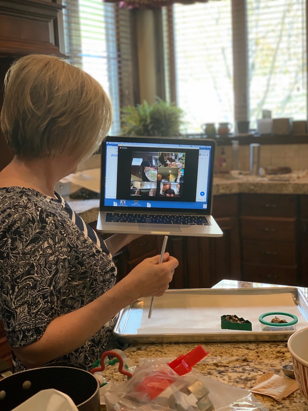 making birdseed cookies over Zoom