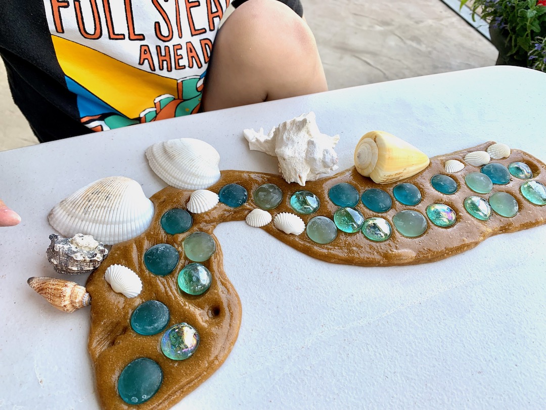 pattern play with seashells and sand slime