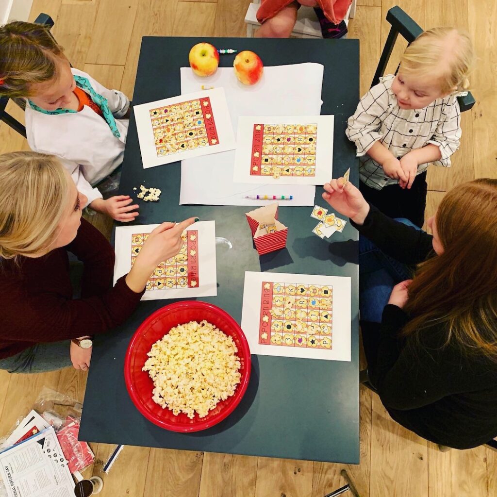 family playing popcorn bingo