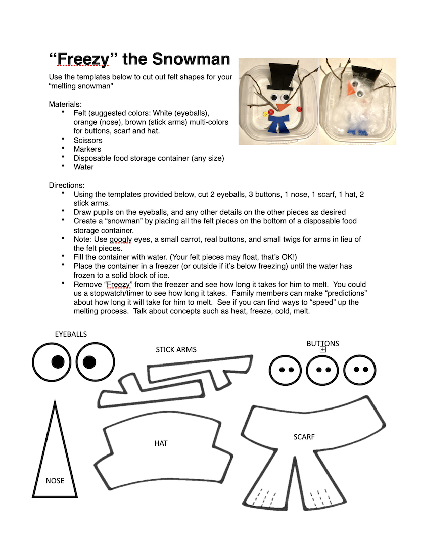 Pattern for a melting and freezing Freezy the Snowman Experiment