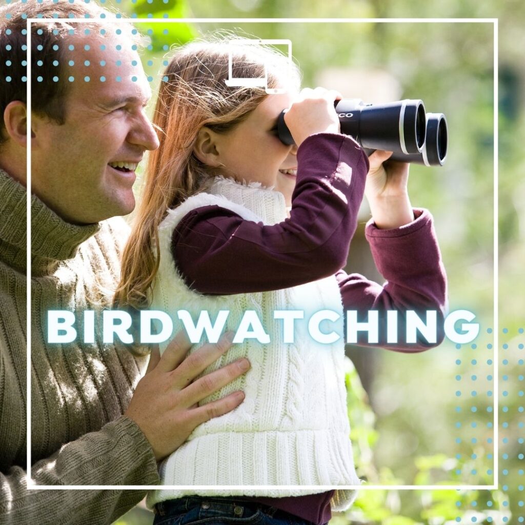 Birdwatching Playdatebox - grandfather and girl with binoculars