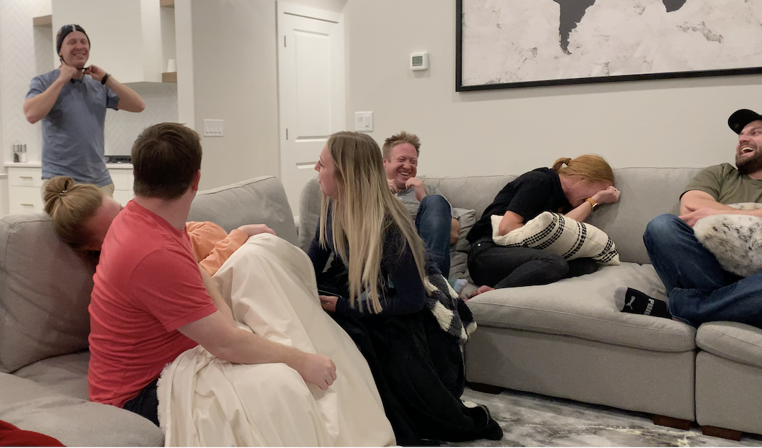 a family laughing together
